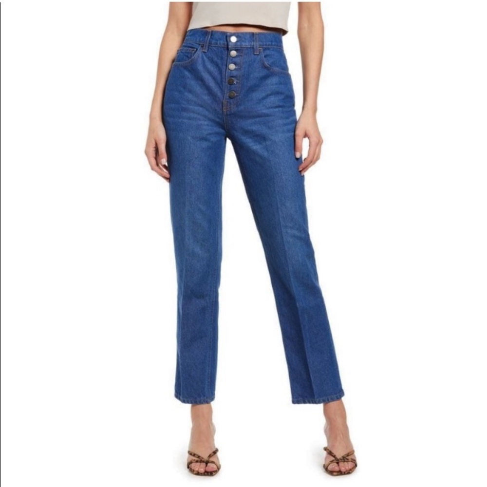 Reformation Cynthia High Rise Straight Jeans Zenia Wash with Button Fly